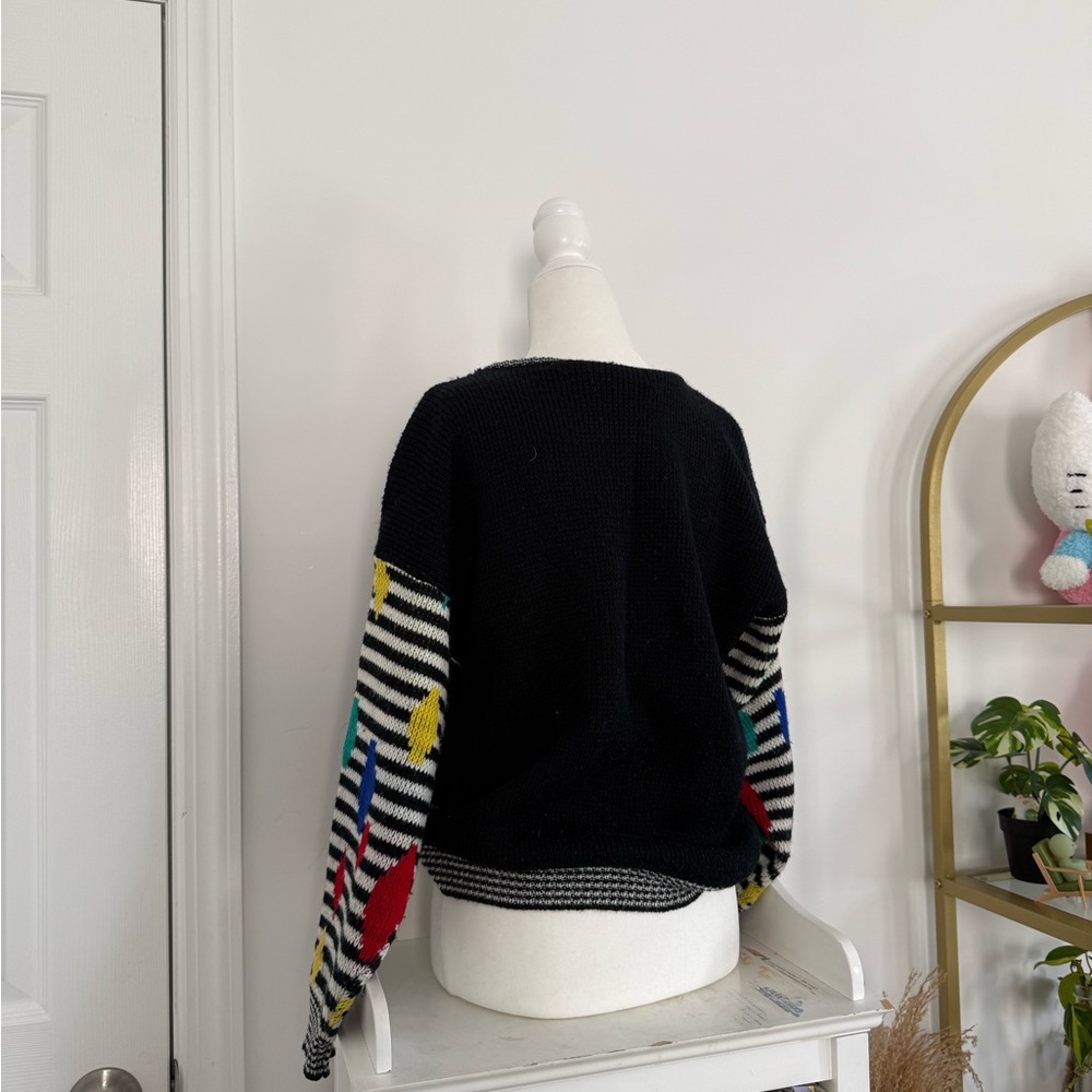 Black Multicolor Patterned Sweater - image 4
